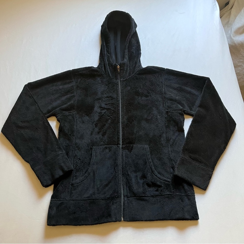 PATAGONIA black womens fleece fuzzy knit hoodie long sleeve zip jacket